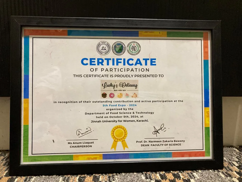 Certificate of participation presented to Lucky’s Delicacy